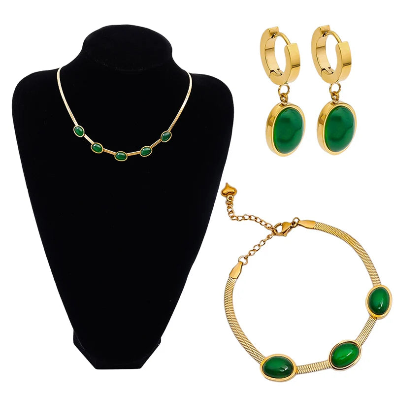 Chic 2024 Green Stone Crystal Jewelry Set